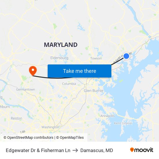 Edgewater Dr & Fisherman Ln to Damascus, MD map