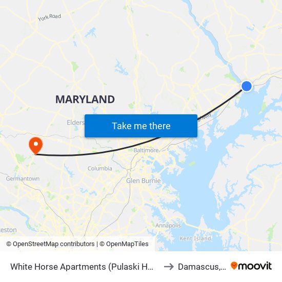 White Horse Apartments  (Pulaski Hwy/Us 40) to Damascus, MD map