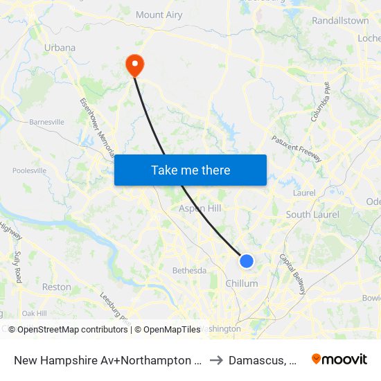 New Hampshire Av+Northampton Dr to Damascus, MD map