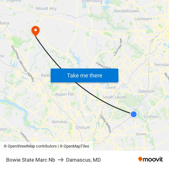 Bowie State Marc Nb to Damascus, MD map