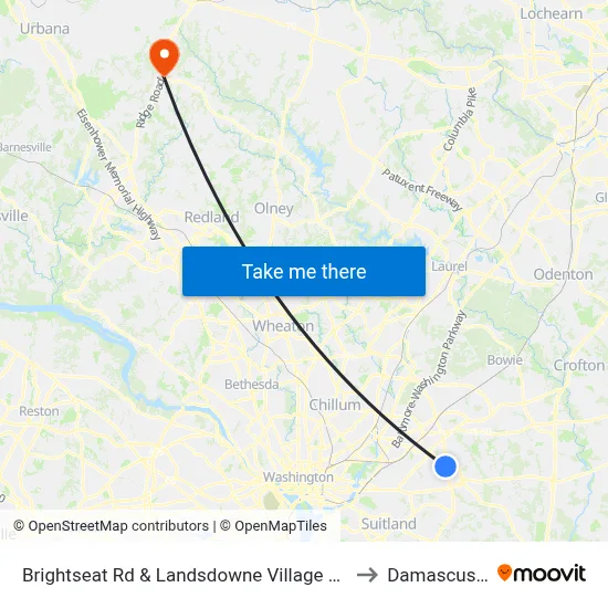 Brightseat Rd at Landsdowne Village Apts to Damascus, MD map