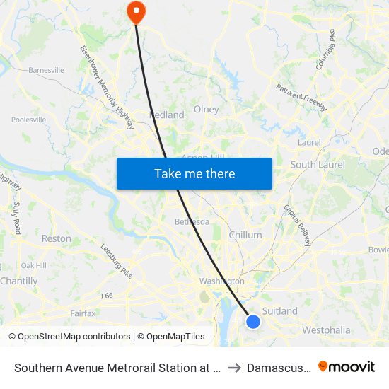 Southern Avenue Metrorail Station at Bus Bay L to Damascus, MD map