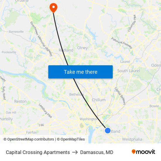 Capital Crossing Apartments to Damascus, MD map