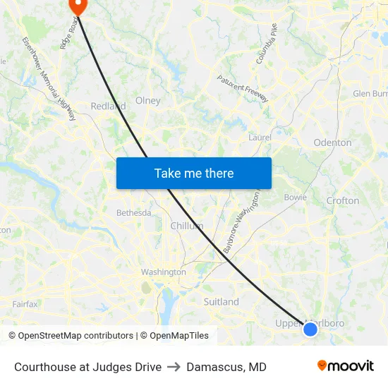 Courthouse at Judges Dr to Damascus, MD map
