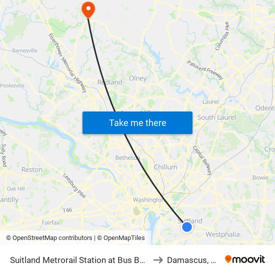 Suitland Metrorail Station at Bus Bay D to Damascus, MD map