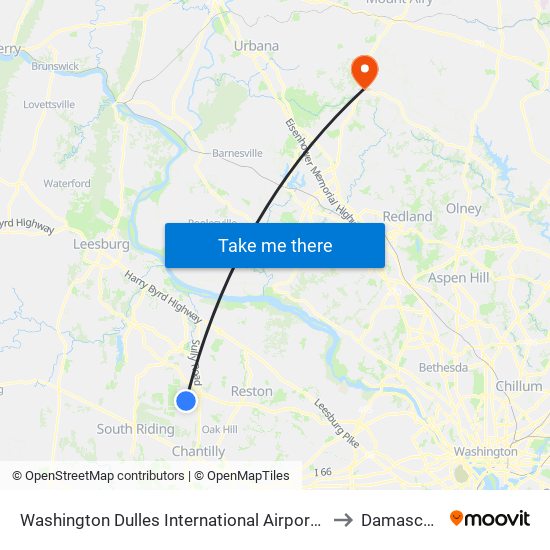 Washington Dulles International Airport Metrorail Station to Damascus, MD map
