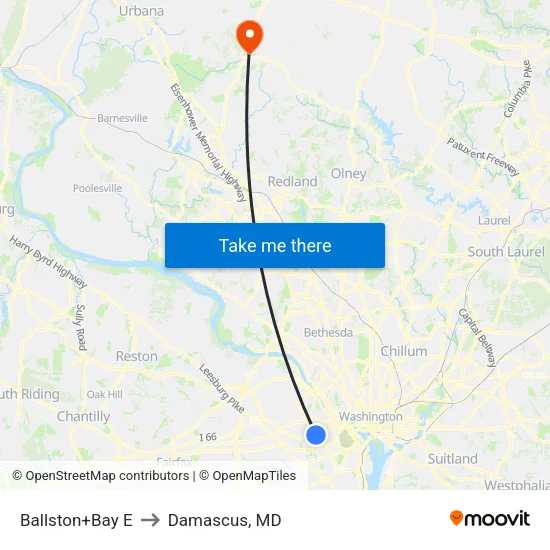 Ballston+Bay E to Damascus, MD map