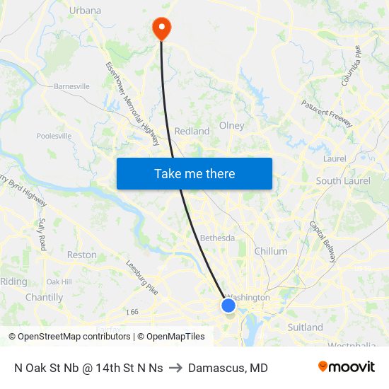 N Oak St Nb @ 14th St N Ns to Damascus, MD map