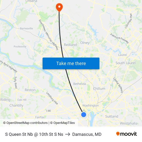 S Queen St Nb @ 10th St S Ns to Damascus, MD map