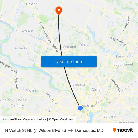 N Veitch St Nb @ Wilson Blvd FS to Damascus, MD map
