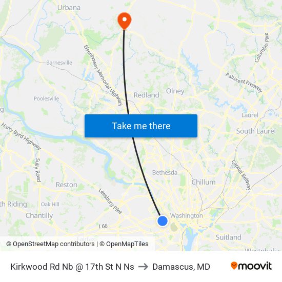 Kirkwood Rd Nb @ 17th St N Ns to Damascus, MD map