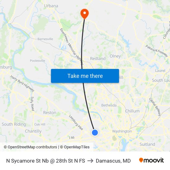 N Sycamore St Nb @ 28th St N FS to Damascus, MD map
