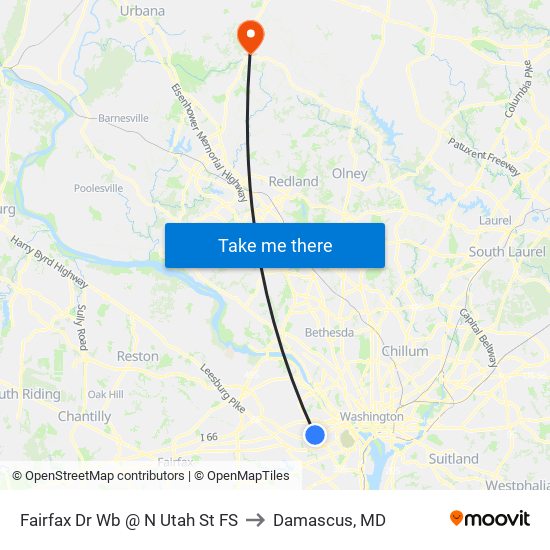 Fairfax Dr Wb @ N Utah St FS to Damascus, MD map