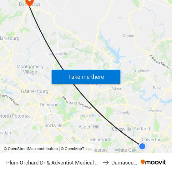 Plum Orchard Dr & Adventist Medical Cen White Oak to Damascus, MD map