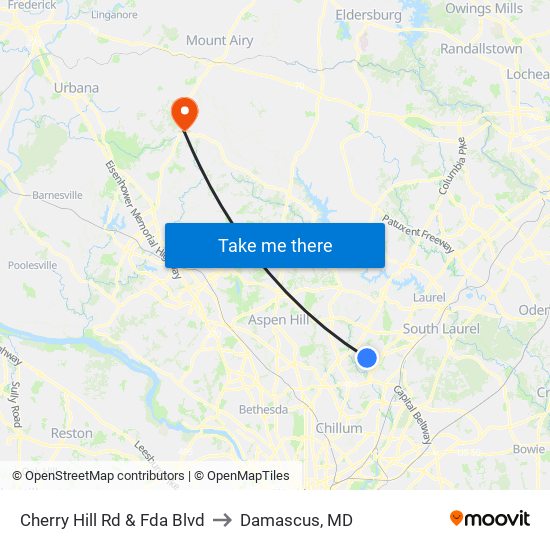 Cherry Hill Rd & Fda Blvd to Damascus, MD map