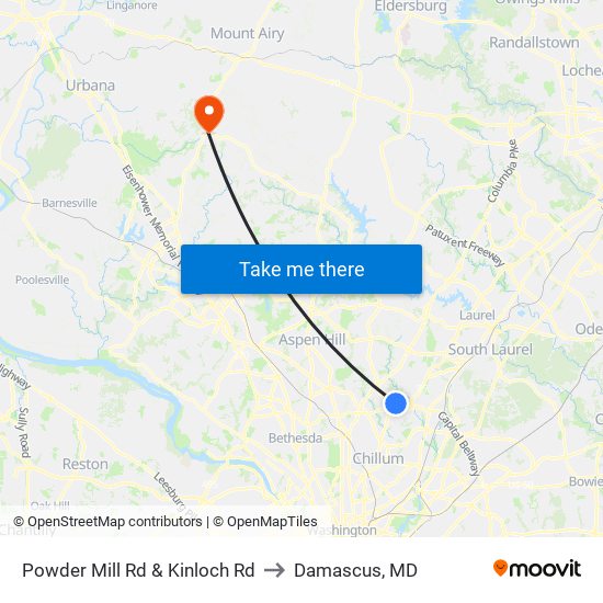 Powder Mill Rd & Kinloch Rd to Damascus, MD map