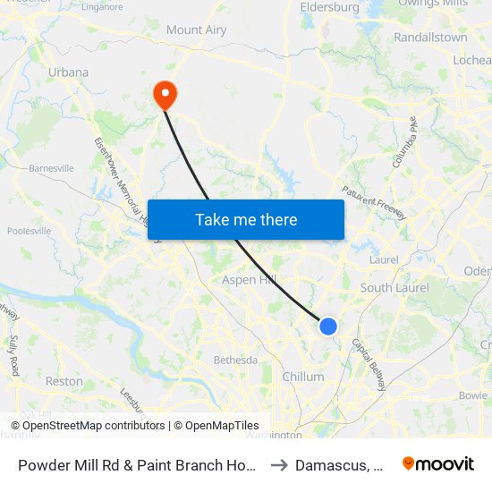 Powder Mill Rd & Paint Branch Home to Damascus, MD map