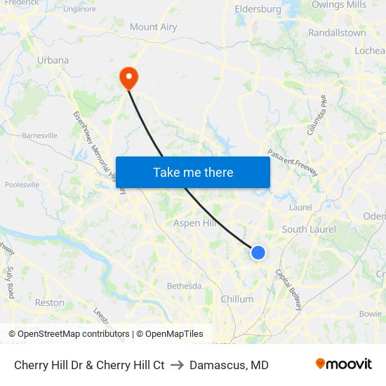 Cherry Hill Dr & Cherry Hill Ct to Damascus, MD map