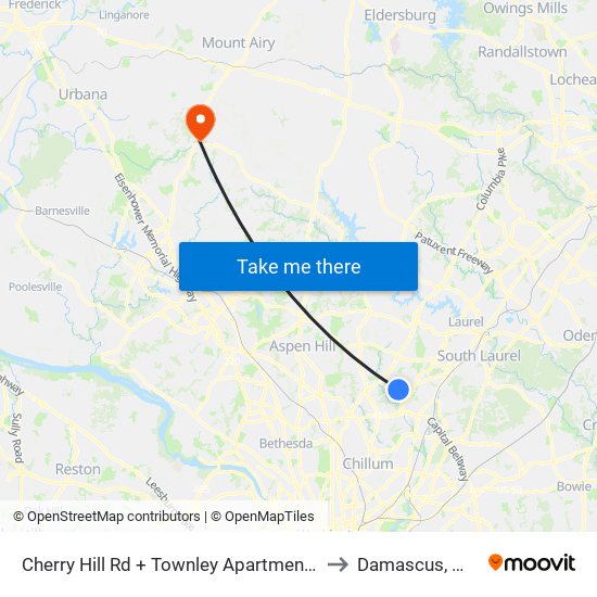 Cherry Hill Rd + Townley Apartments to Damascus, MD map