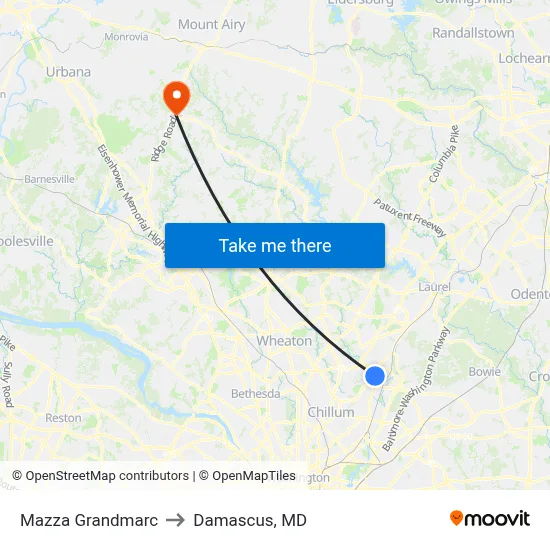 Mazza Grandmarc to Damascus, MD map