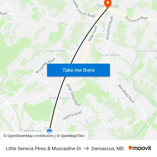 Little Seneca Pkwy & Muscadine Dr to Damascus, MD map