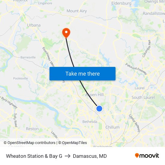 Wheaton Station & Bay G to Damascus, MD map