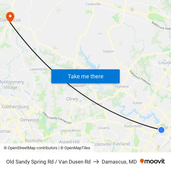 Old Sandy Spring Rd / Van Dusen Rd to Damascus, MD map