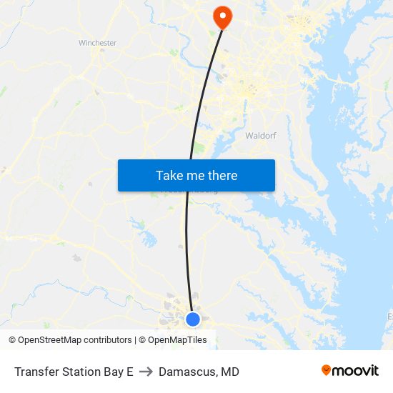 Transfer Station Bay E to Damascus, MD map