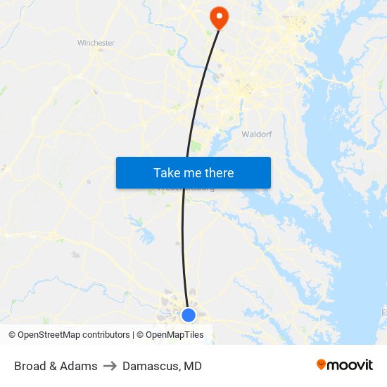 Broad & Adams to Damascus, MD map