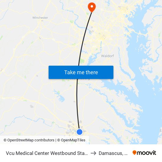 Vcu Medical Center Westbound Station to Damascus, MD map