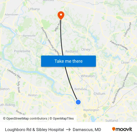 Loughboro Rd & Sibley Hospital to Damascus, MD map