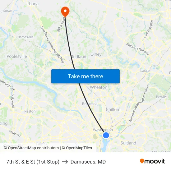 7th St & E St (1st Stop) to Damascus, MD map