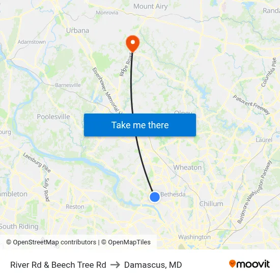 River Rd & Beech Tree Rd to Damascus, MD map