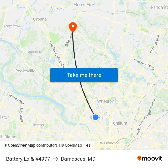 Battery La & #4977 to Damascus, MD map