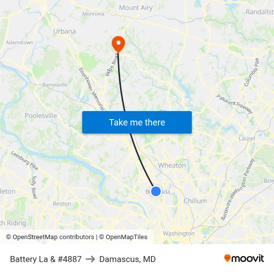 Battery La & #4887 to Damascus, MD map