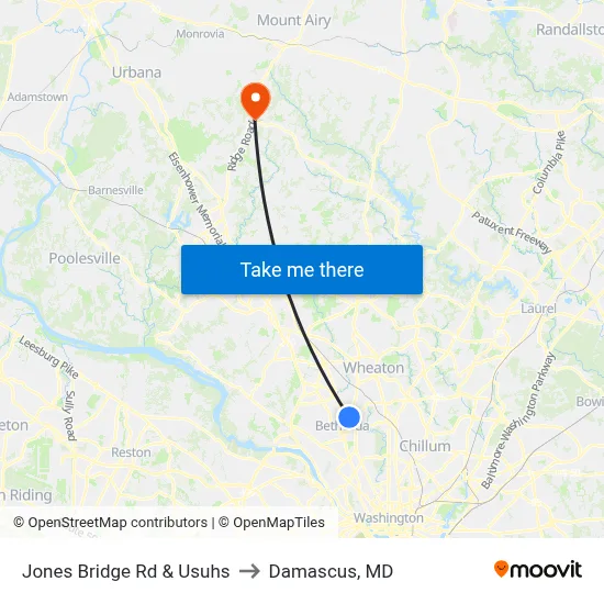 Jones Bridge Rd & Usuhs to Damascus, MD map