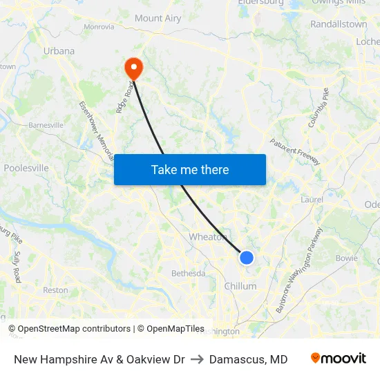 New Hampshire Av & Oakview Dr to Damascus, MD map