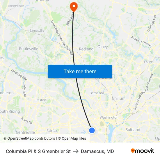 Columbia Pi & S Greenbrier St to Damascus, MD map