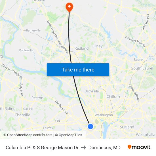 Columbia Pi & S George Mason Dr to Damascus, MD map