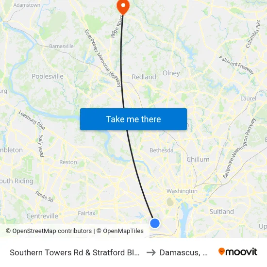 Southern Towers Rd & Stratford Bldg to Damascus, MD map