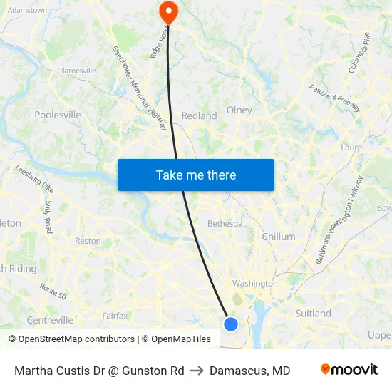 Martha Custis Dr @ Gunston Rd to Damascus, MD map