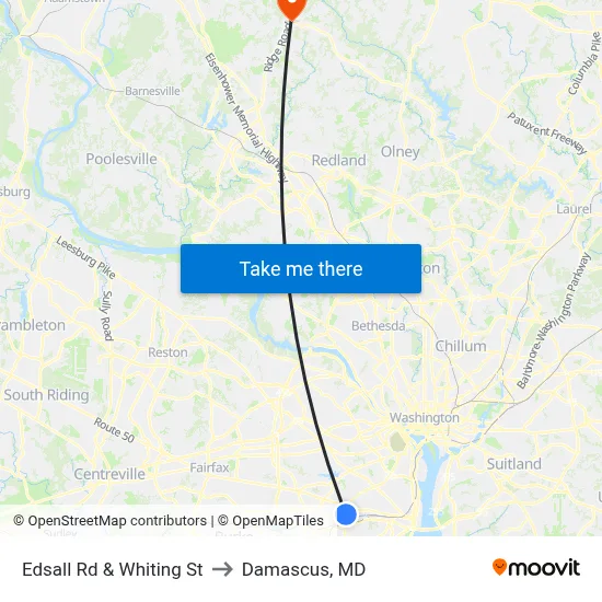Edsall Rd & Whiting St to Damascus, MD map