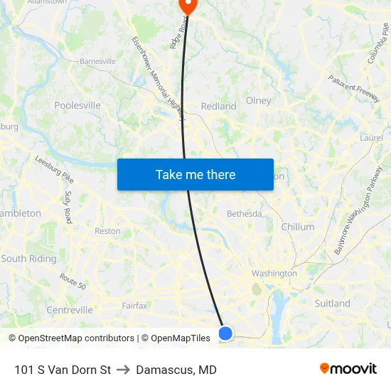 101 S Van Dorn St to Damascus, MD map