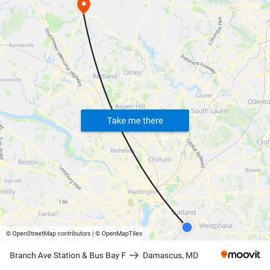 Branch Ave Station & Bus Bay F to Damascus, MD map