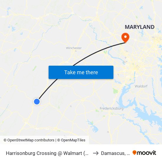 Harrisonburg Crossing @ Walmart (Shelter) to Damascus, MD map