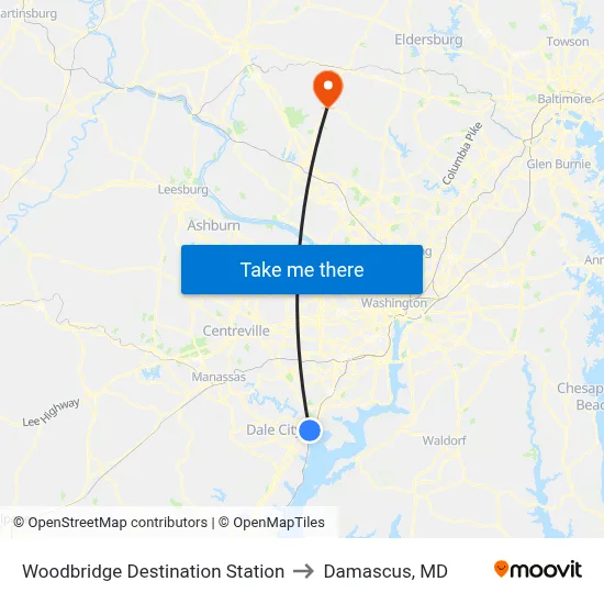 Woodbridge Destination Station to Damascus, MD map