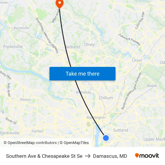 Southern Ave & Chesapeake St Se to Damascus, MD map
