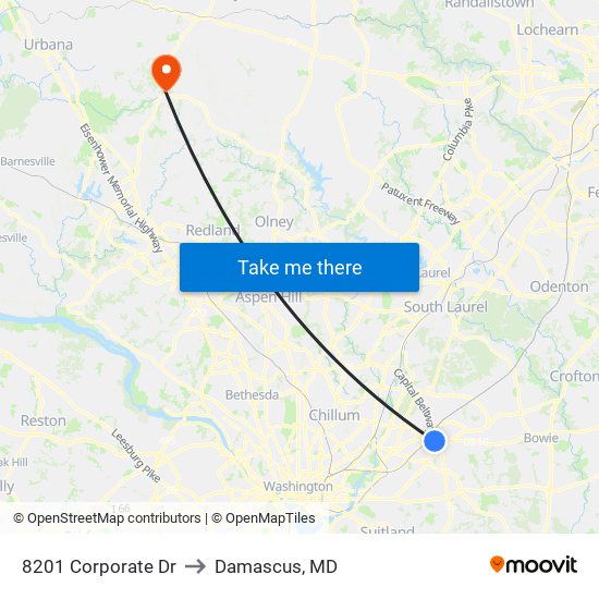 8201 Corporate Dr to Damascus, MD map