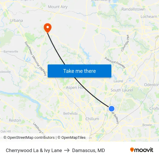 Cherrywood La & Ivy Lane to Damascus, MD map