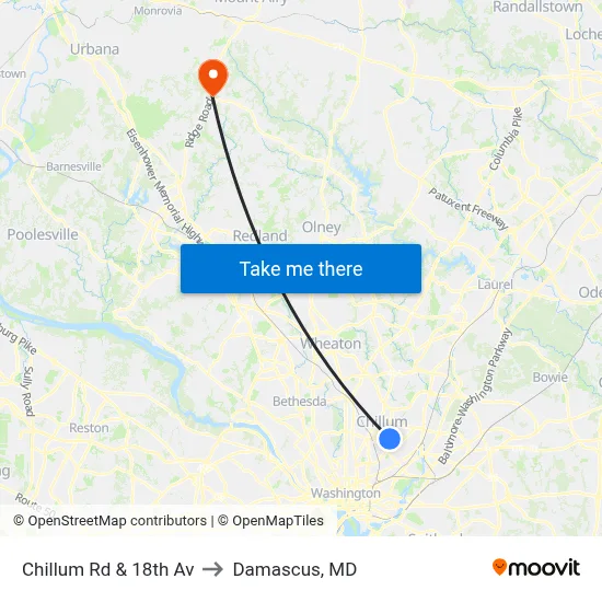 Chillum Rd & 18th Av to Damascus, MD map